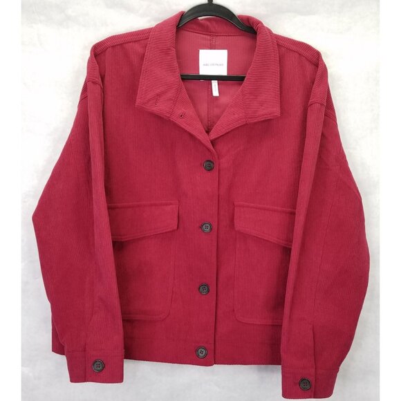 Avec Les Filles Cropped Corduroy Jacket Women XL Shacket Raspberry Red Button Up - Picture 1 of 16